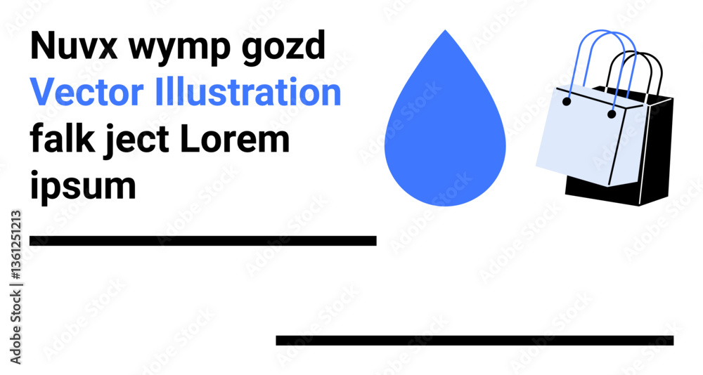 Fototapeta premium Blue water drop, shopping bags, and clean typography in modern flat style. Ideal for environment, retail, e-commerce, minimalism, product advertising, branding and flat landing page banner