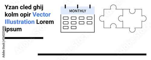 Calendar labeled Monthly alongside interlocking puzzle pieces, symbolizing organization, collaboration, strategy. Ideal for scheduling, planning, project management, teamwork, milestones deadlines