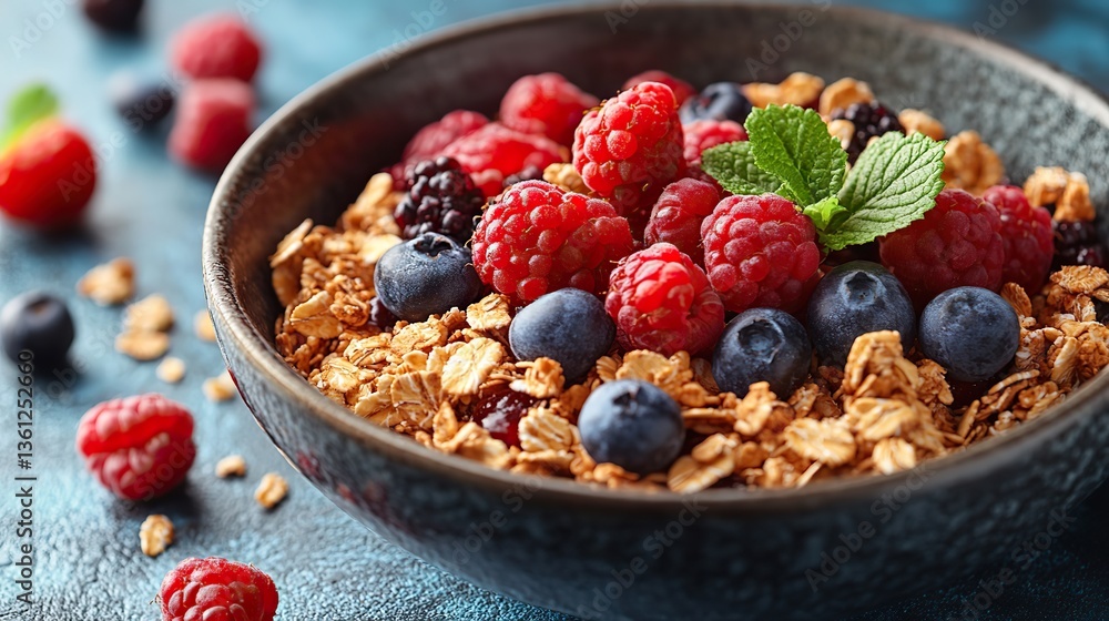 bowl of muesli with berries bowl of muesli with berries