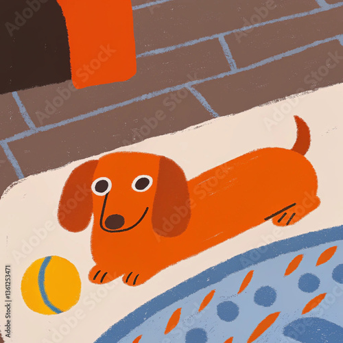dachshund dog laying down with ball vector art 