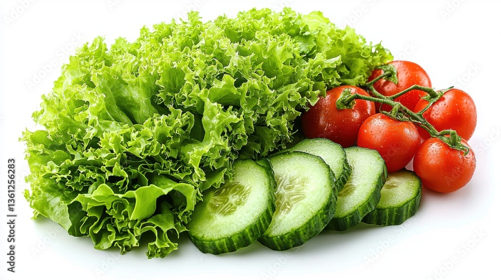 A salad with lettuce, cucumbers, and tomatoes A salad with lettuce, cucumbers, and tomatoes