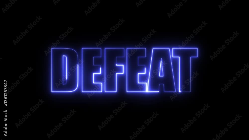 Blue Neon Defeat Text Effect on Black Background. Defeat Neon Text Animation Over Glowing Line on Black Background Blue Neon Defeat Text Effect on Black Background. Defeat Neon Text Animation Over Glowing Line on Black Background