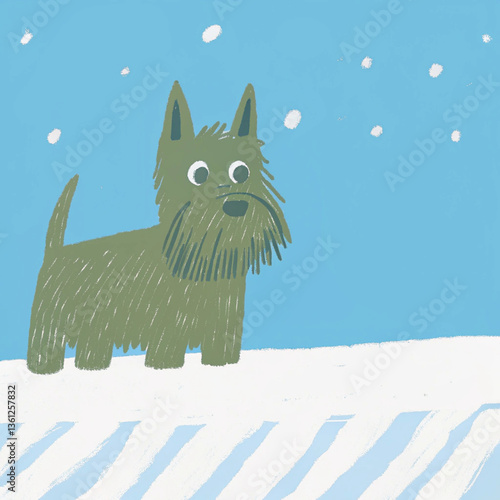 Scottish terrier dog in snow illustration 