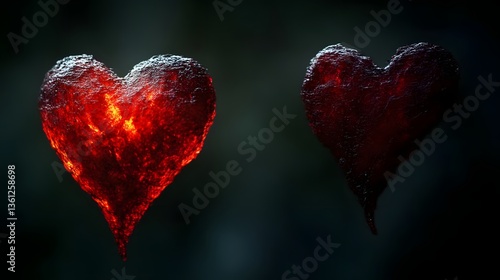 Two fiery hearts in a dark space