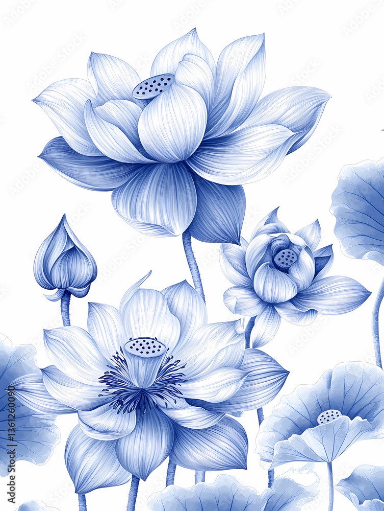 Obraz premium Beautiful Light Blue Lotus Flower Painting