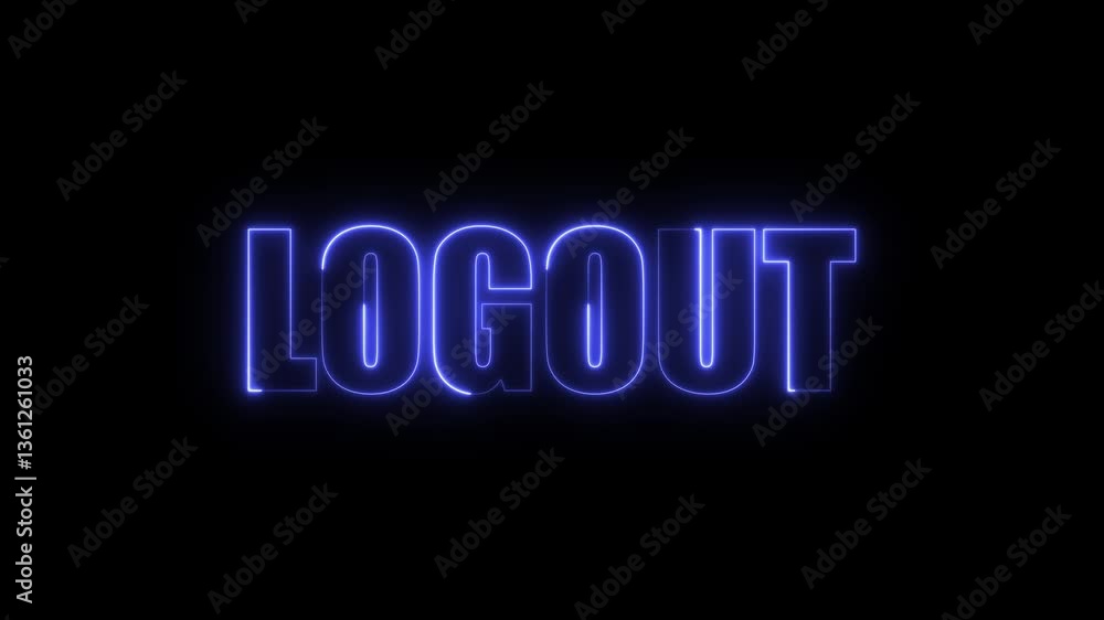 Blue Neon Logout Text Effect on Black Background. Logout Neon Text Animation Over Glowing Line on Black Background Blue Neon Logout Text Effect on Black Background. Logout Neon Text Animation Over Glowing Line on Black Background