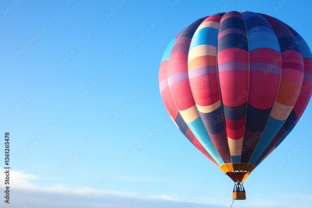 Naklejka premium close-up view of vibrant hot air balloon tethered to ground under clear blue sky