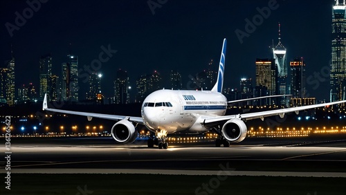 Airplane at Night on the Runway