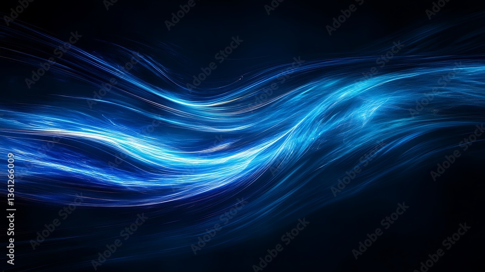 Fototapeta premium Abstract blue background with glowing lines and bokeh, illustration