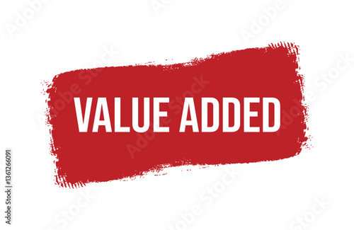 Brush style value added red banner design isolated on white background.