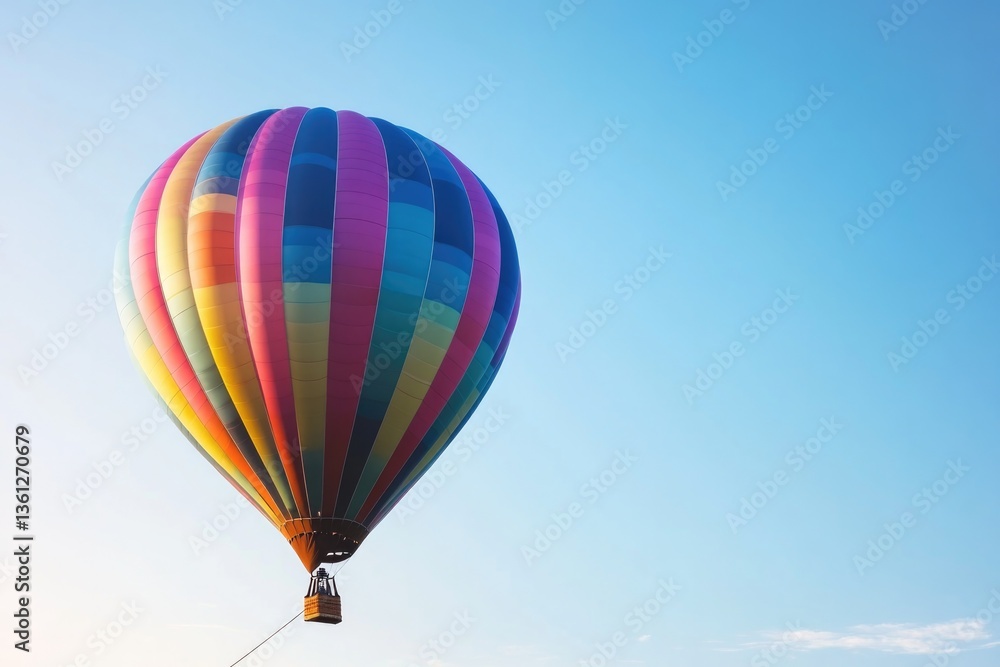 Naklejka premium close-up view of vibrant hot air balloon tethered to ground under clear blue sky