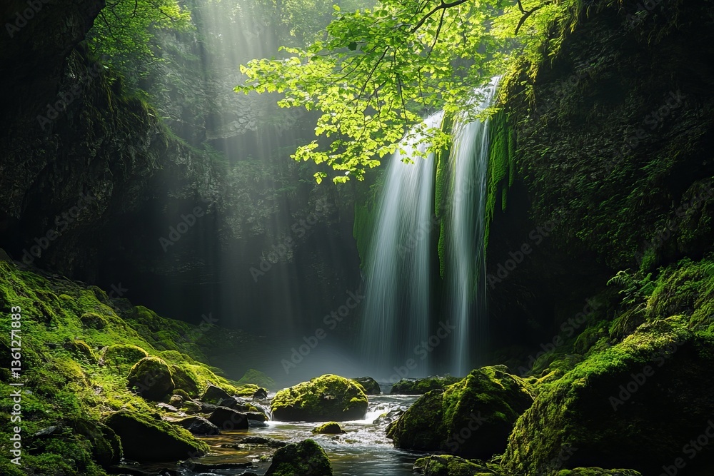Fotobehang Betoverde Bos waterfall in the forest #1361271883