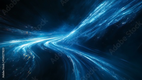 Abstract blue background with glowing lines and bokeh, illustration