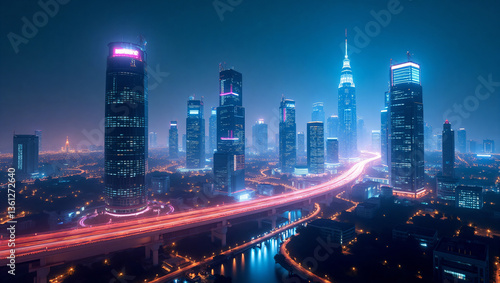 Futuristic New Delhi Skyline – Smart City with Digital Data Streams