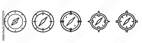 Minimalist Compass Icons Set. Navigation, Direction, and Travel Symbols