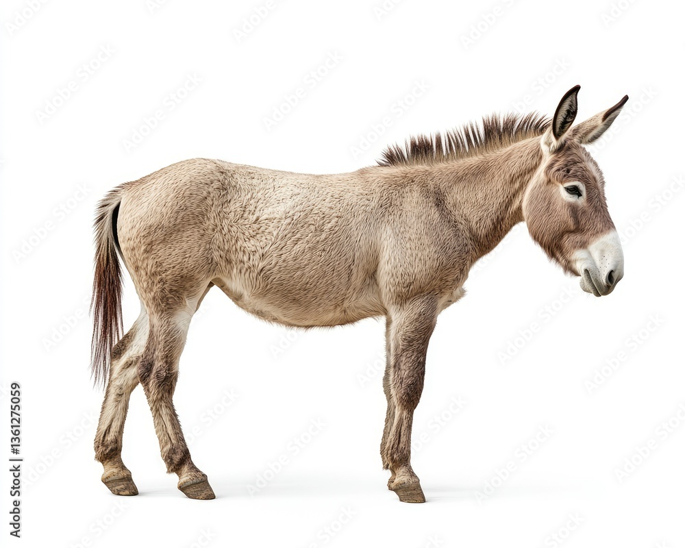 Donkey Standing Profile on White Background - Farm Animal Photography Donkey Standing Profile on White Background - Farm Animal Photography