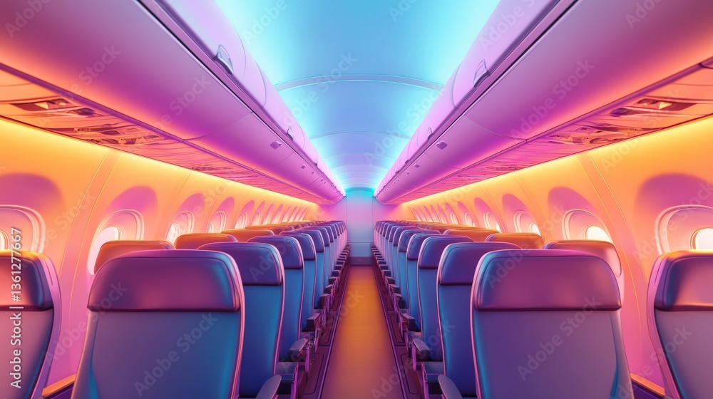 Fototapeta premium Vibrant Airline Interior with Colorful Lighting