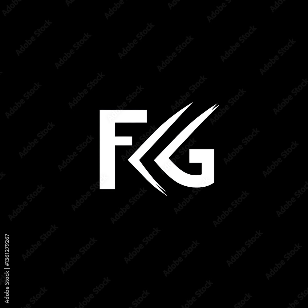 Modern, minimalist monogram logo. Bold, clean typography, featuring initials F and G. Dynamic design with a subtle, stylized graphic element Modern, minimalist monogram logo. Bold, clean typography, featuring initials F and G. Dynamic design with a subtle, stylized graphic element
