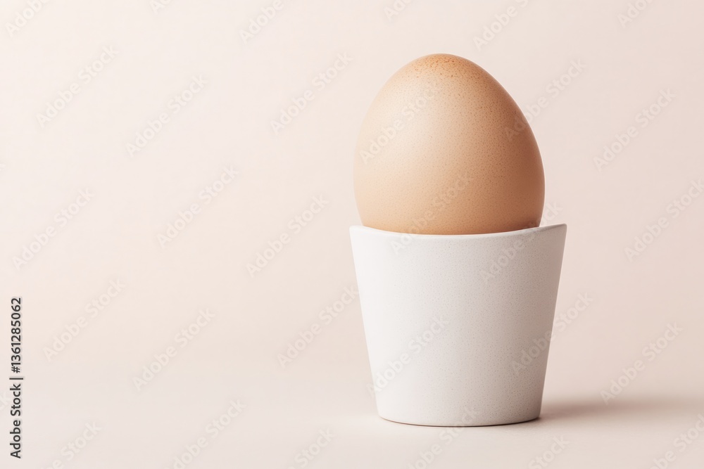 single softly lit boiled egg with clean modern egg cup set against gentle off-white background scene offers abundant single softly lit boiled egg with clean modern egg cup set against gentle off-white background scene offers abundant