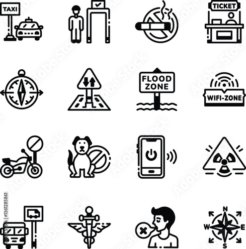 Set of Linear Style Wayfinding Signage Iocns 
