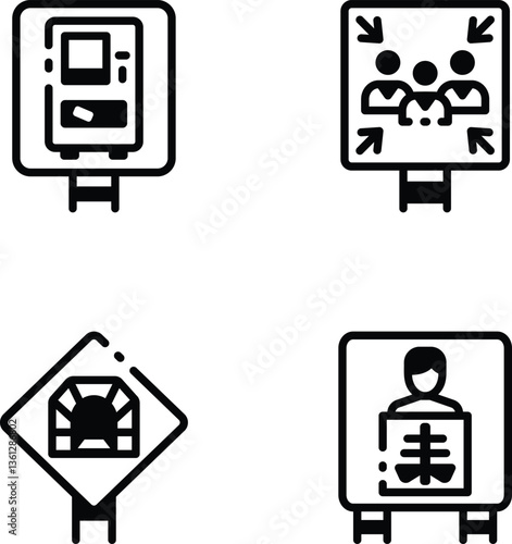 Pack of Linear Style Wayfinding Board Icons 
