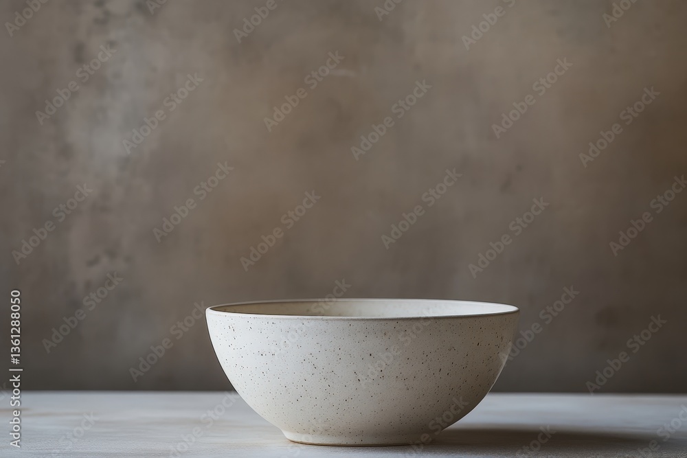 A ceramic bowl rests on a table with a neutral background A ceramic bowl rests on a table with a neutral background
