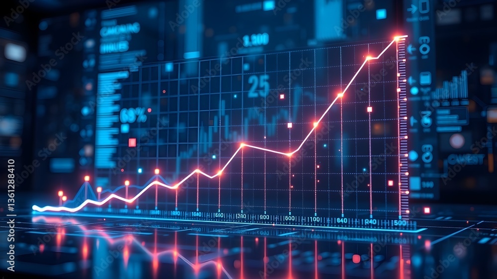 Corporate Growth Chart with Holographic Data Display Corporate Growth Chart with Holographic Data Display
