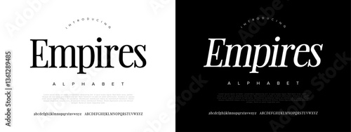 Empires Modern Elegant Glamour Font Uppercase Lowercase Number and Symbol. Lettering Fashion Designs. Typography condensed serif fonts for design