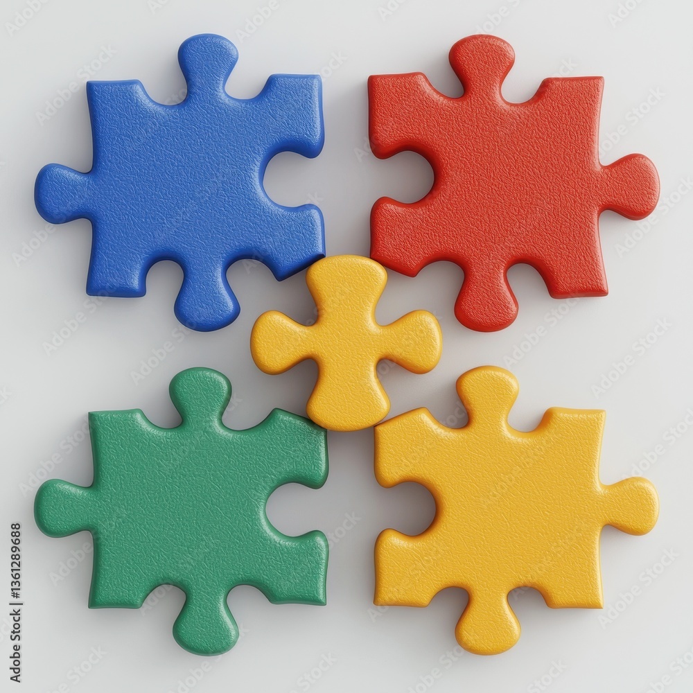 Fototapeta premium Colorful Puzzle Pieces on White Background for Creative Projects