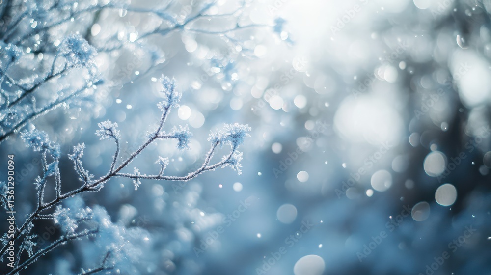 Abstract Winter Design with Snowy Blurred Background.