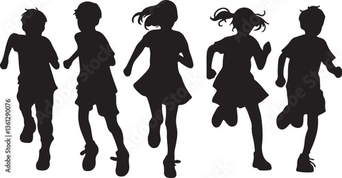 children running together logo or icon silhouette design vector illustration
