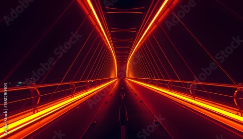 The mesmerizing neon glow on the futuristic bridge at night