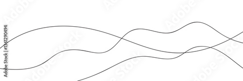 Thin line wavy abstract background, curved black long lines on white, Wavy line horizontal divider outline minimalist background. 