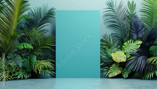 Lush Tropical Greenery with Solid Color Backdrop for Photography
