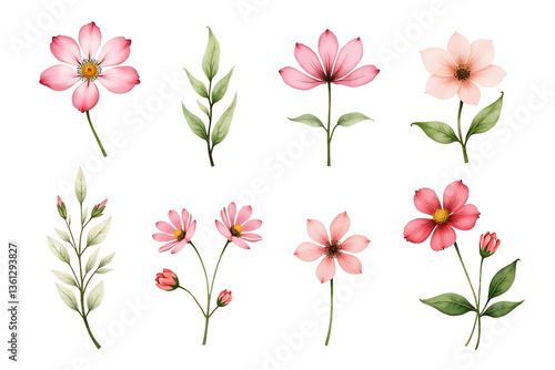 Wallpaper Mural Floral Watercolor Ensemble: A delicate watercolor arrangement featuring an assortment of blooming flowers, showcasing a blend of soft petals and intricate details, exuding freshness and beauty.  Torontodigital.ca
