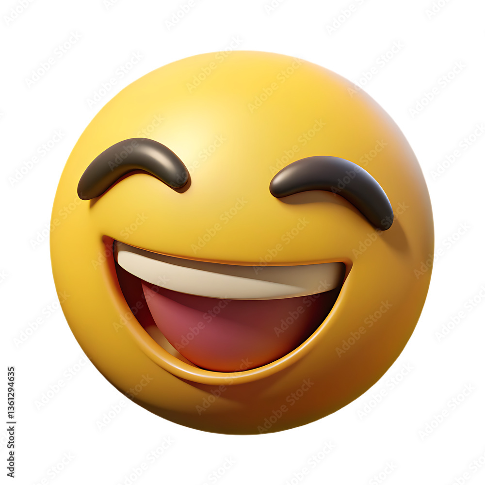 Obraz premium 3D happy smiley face emoticon illustration focused expression excited hmm emoji