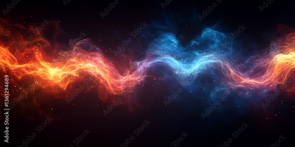 Two abstract streams of colored energy float in darkness Two abstract streams of colored energy float in darkness