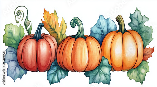 pumpkin with autumn leaves