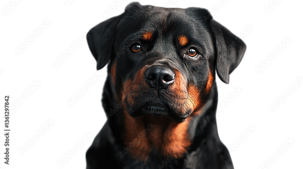 A Rottweiler sitting confidently with a muscular build on a transparent background A Rottweiler sitting confidently with a muscular build on a transparent background