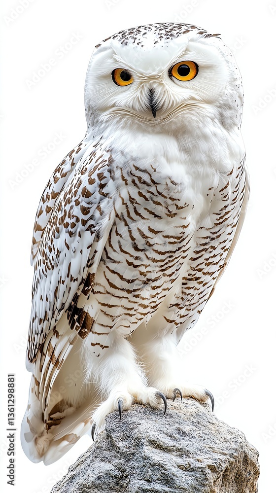 Obraz premium Majestic snowy owl perched on a rock.