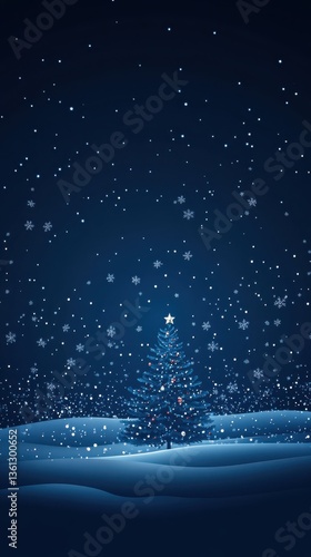  Blue Christmas background with snowflakes and Christmas tree