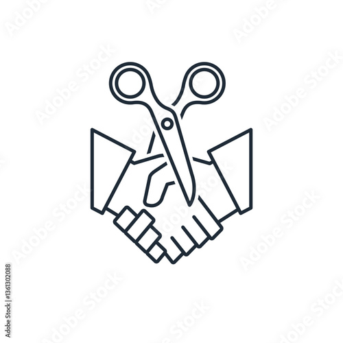Breakup of relations, cancellation of cooperation, contracts. Breaking business ties. Vector linear icon isolated on white background.