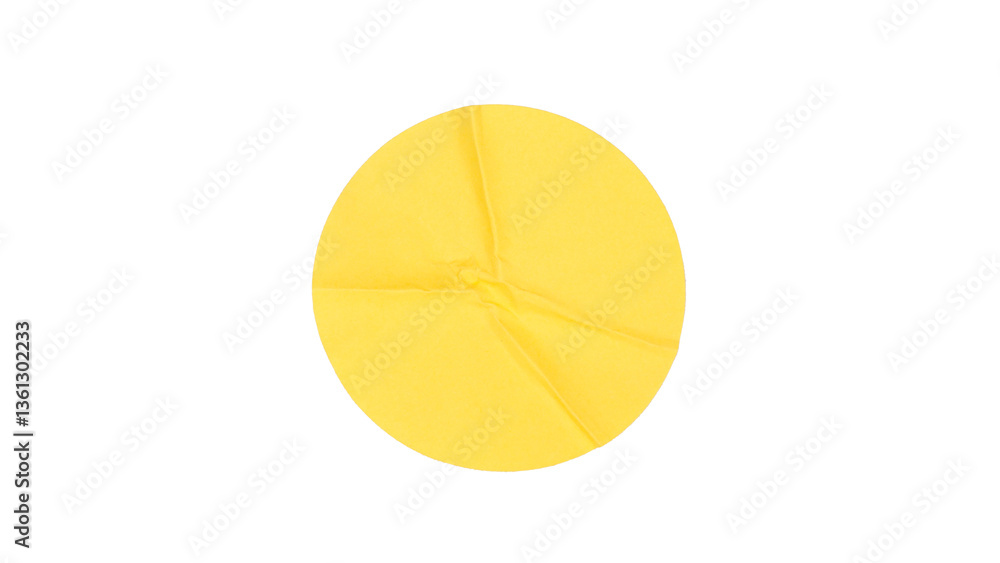 Close up of circle yellow paper sticker label isolated on transparent background Close up of circle yellow paper sticker label isolated on transparent background