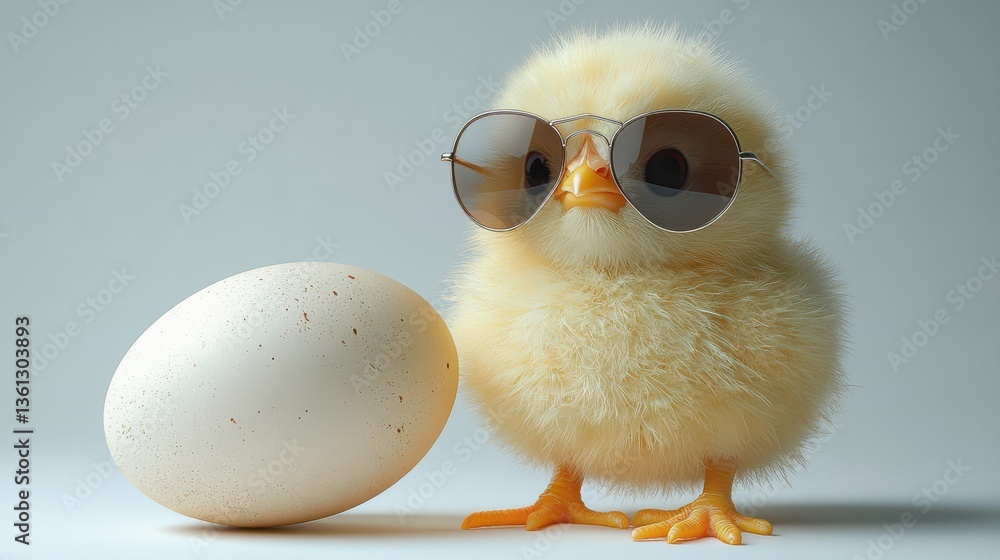 Chick with Sunglasses Next to Egg..