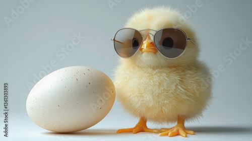 Obraz na płótnie Chick with Sunglasses Next to Egg.. w salonie