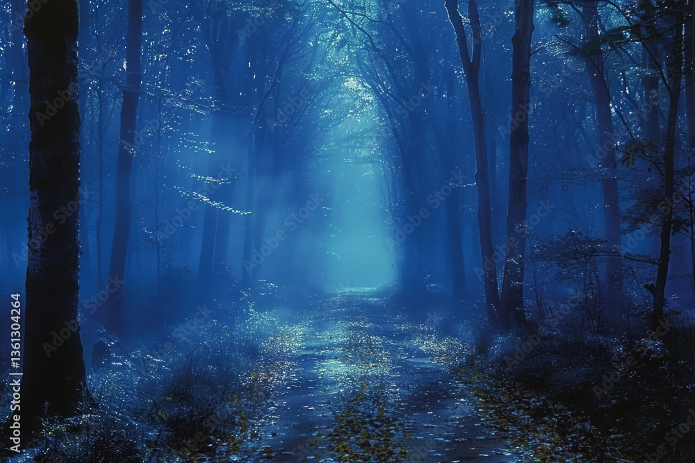 Fototapeta premium Enchanted Woods: A Mystical Forest Scene with Tall Trees Fading Into the Mist