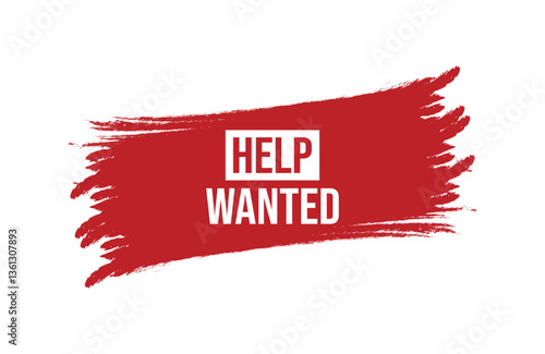 Brush style help wanted red banner design isolated on white background.