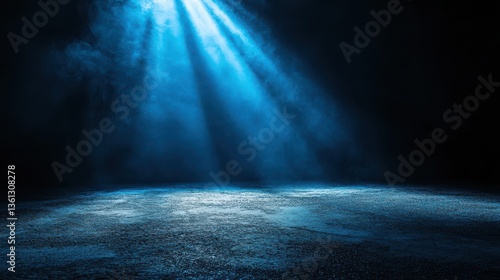 Mysterious blue light in a dark room.
