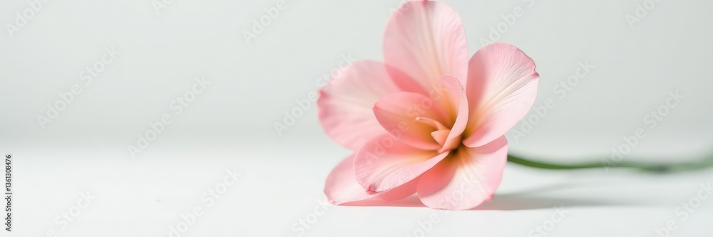 Single flower in focus against a plain white surface, elegant, solitary Single flower in focus against a plain white surface, elegant, solitary