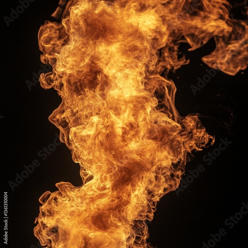 Schilderij op canvas A dynamic upward surge of vibrant orange and yellow flames against a stark black